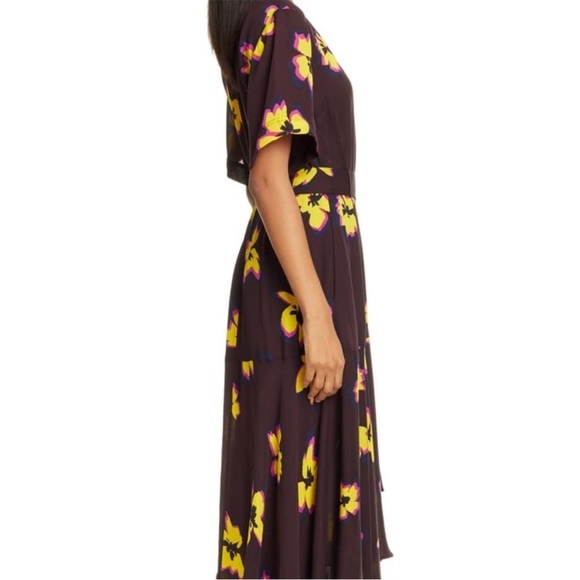 A.L.C. Claire Floral Print Midi Wrap 100% Silk Dress Size 4 - Picture 3 of 11